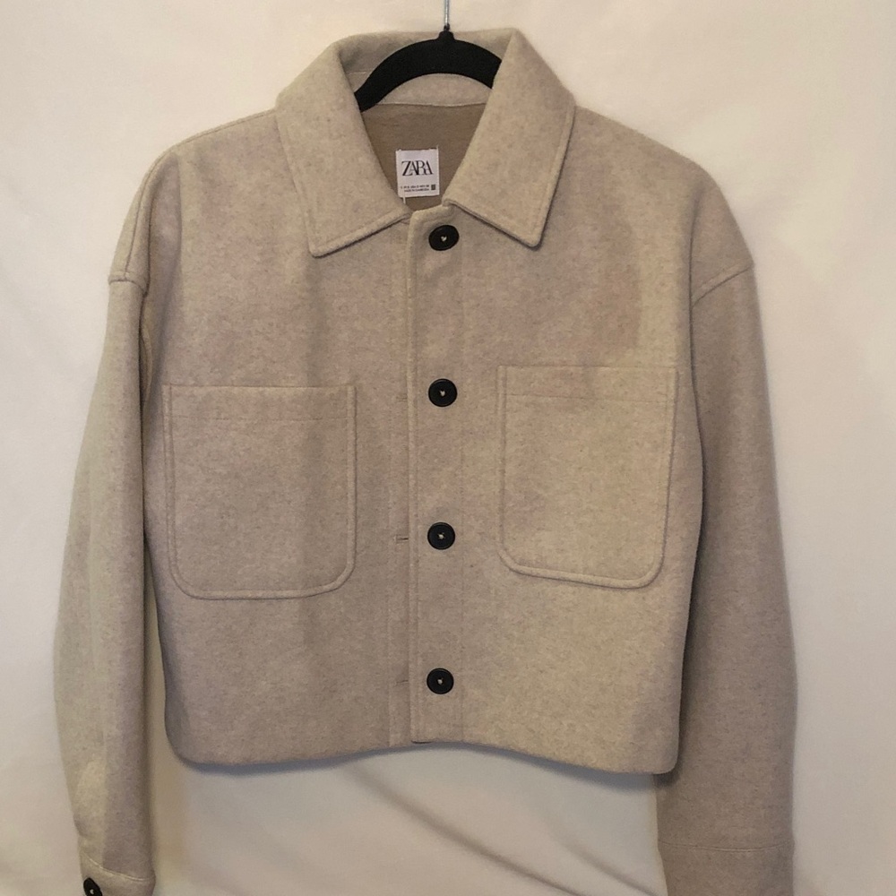 Zara Light Tan Wool Jacket with Black Buttons